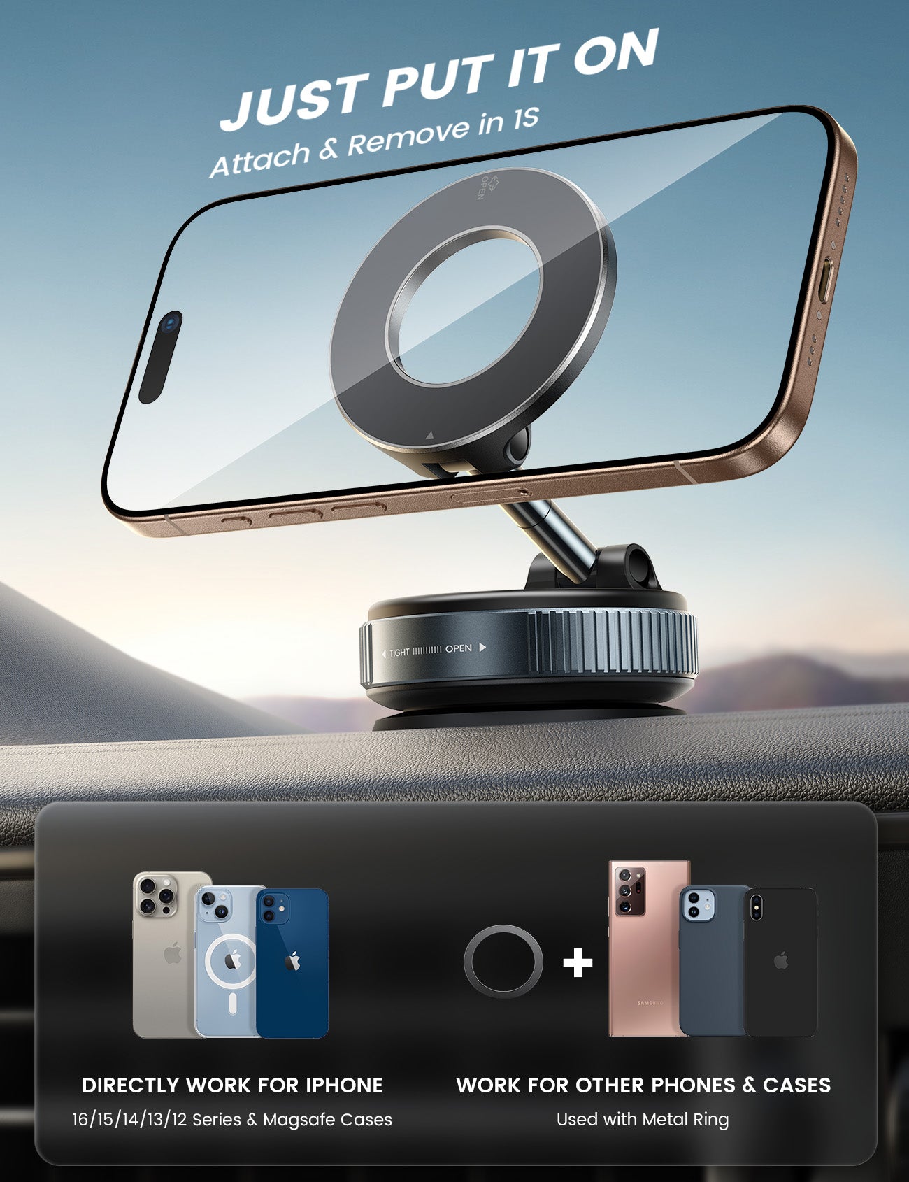 Lamicall STCD10 Magnetic Car Phone Mount with Rotating Strong Suction Cup