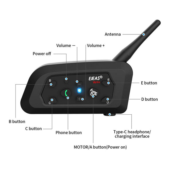 EJEAS V6 Pro+_Motorcycle Bluetooth Headset, Bluetooth 5.1, with 1 cut 5, 2 rider talk at the same time