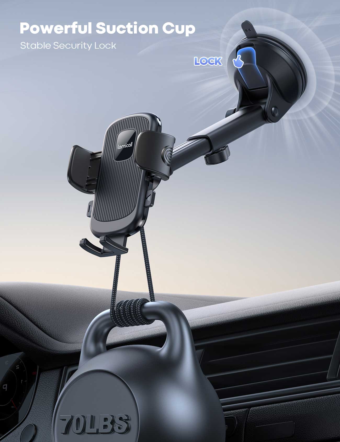 Lamicall STCD05 Car Phone Holder (Turret Holder) 360° with Strong Suction Cup
