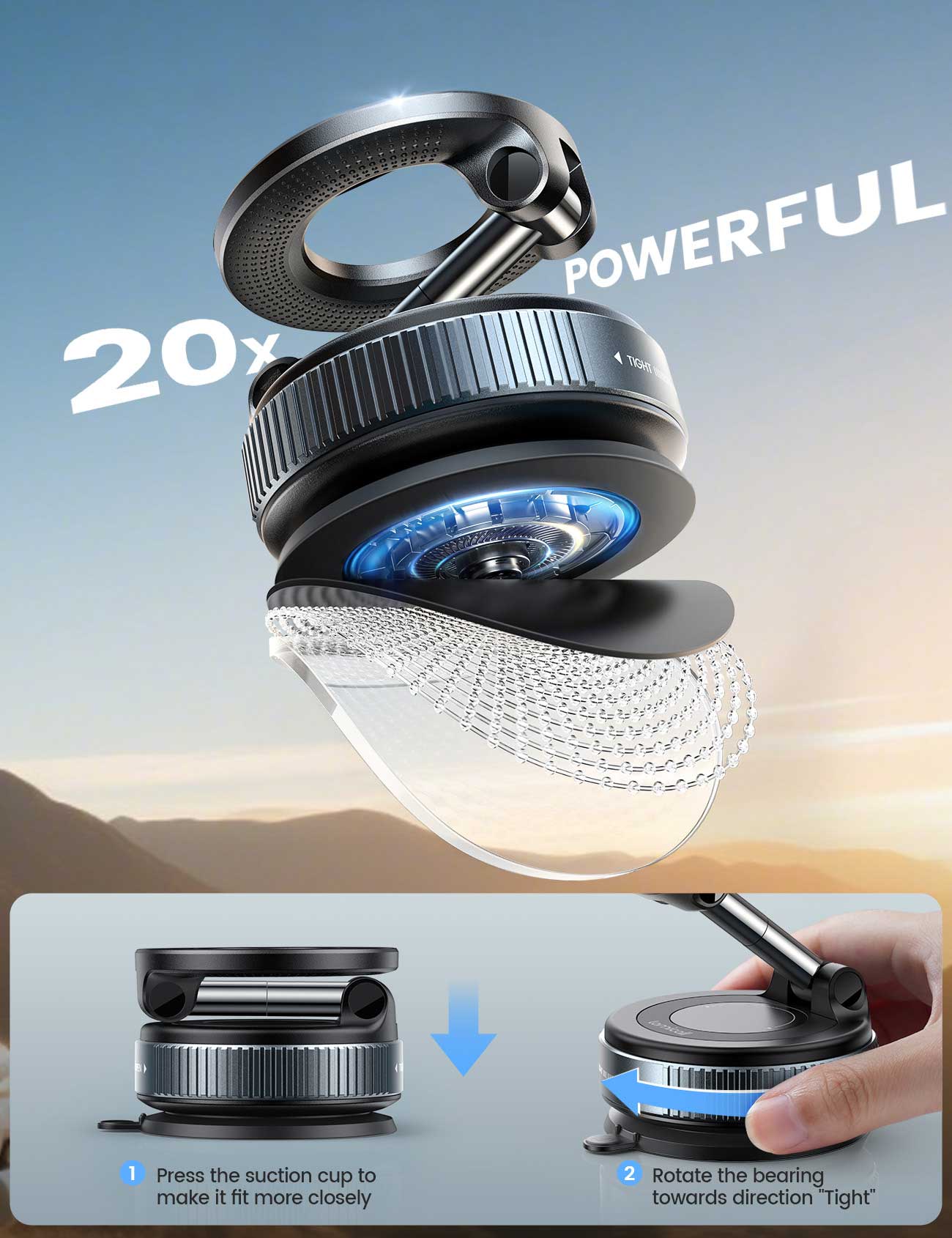 Lamicall STCD10 Magnetic Car Phone Mount with Rotating Strong Suction Cup