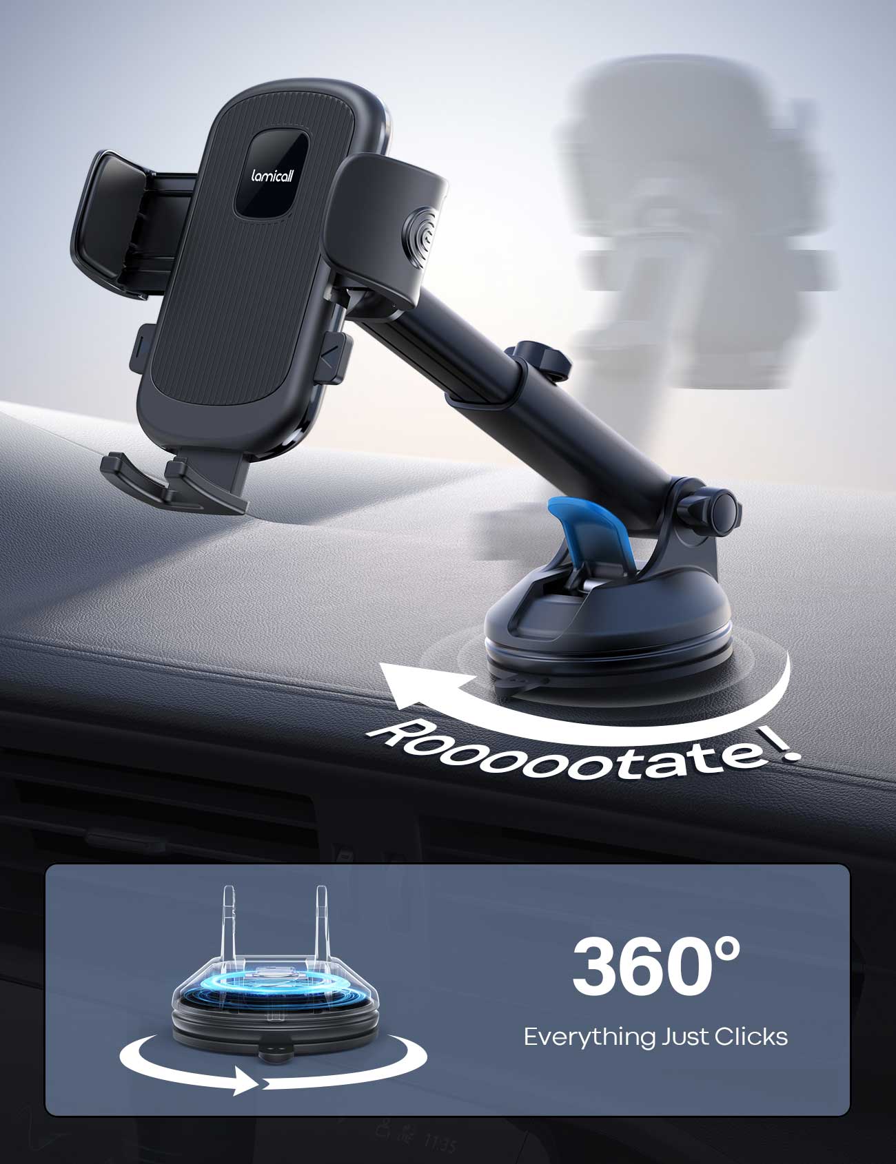 Lamicall STCD05 Car Phone Holder (Turret Holder) 360° with Strong Suction Cup