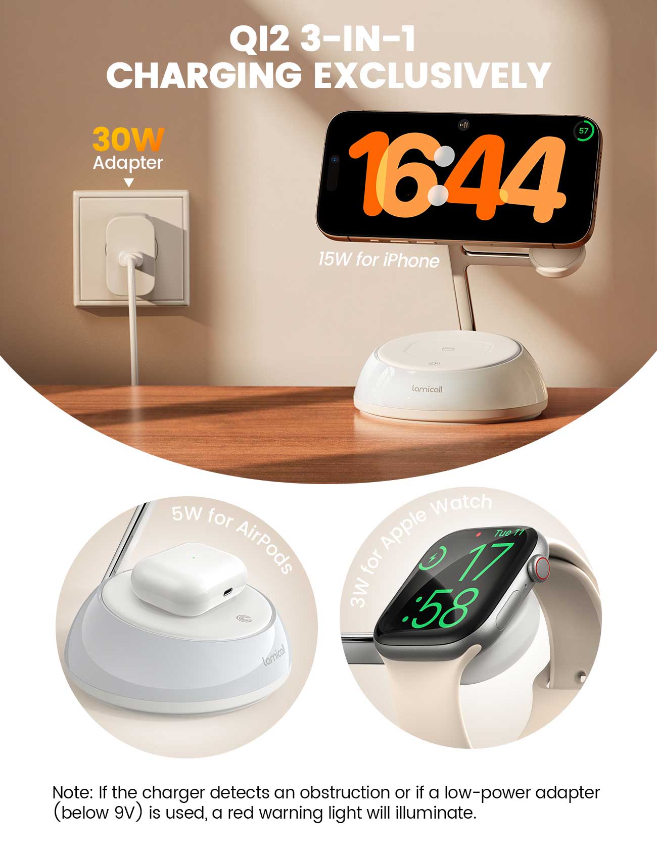 Lamicall T8L Desktop Wireless Charger Qi2 3-in-1