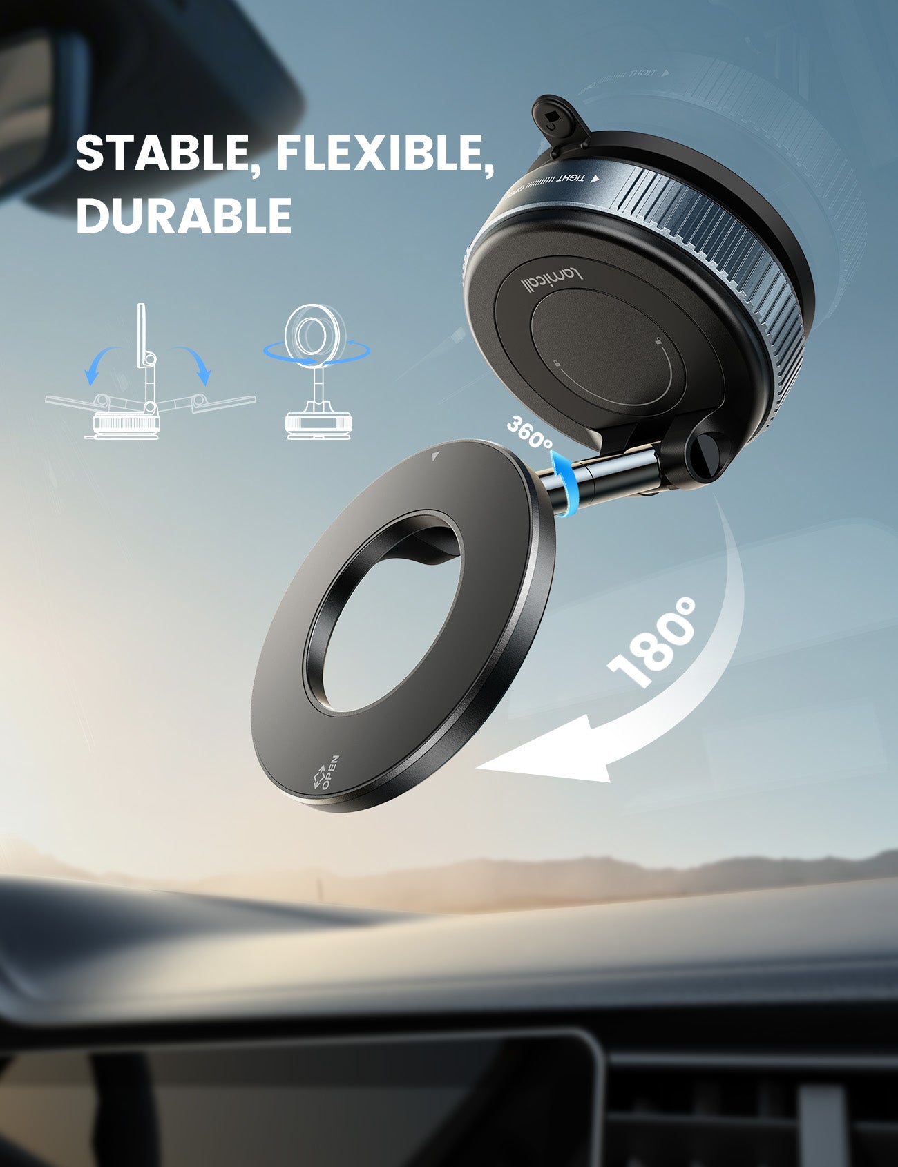 Lamicall STCD10 Magnetic Car Phone Mount with Rotating Strong Suction Cup