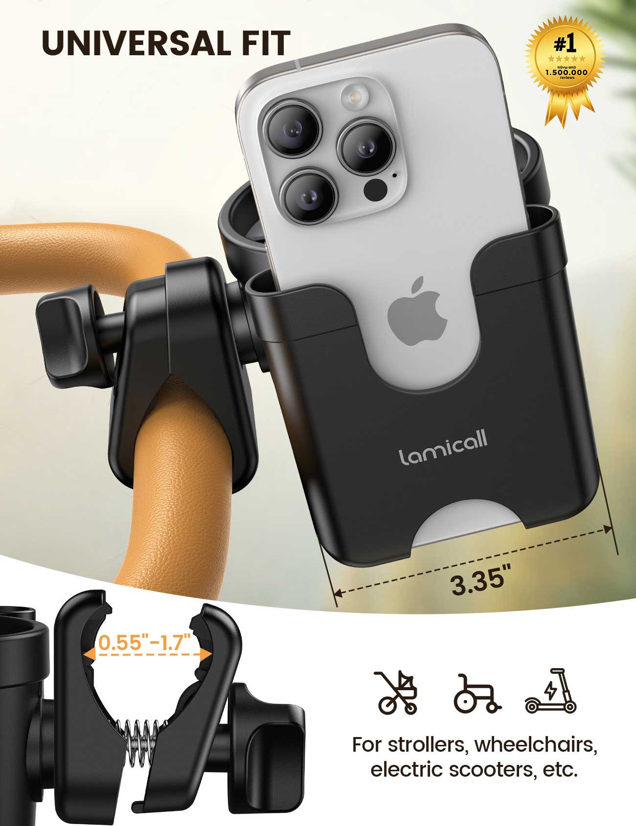 Lamicall BCSW04  Βάση 2-1 για Ποτήρι και Κινητό για Τιμόνι/Ποδήλατο