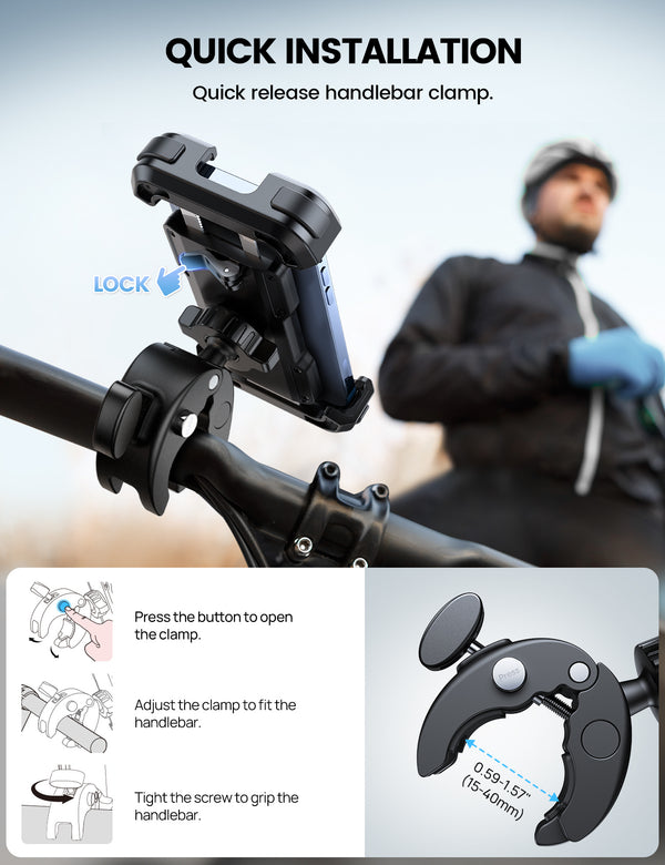 Phone Holder for Handlebar with Quick Release
