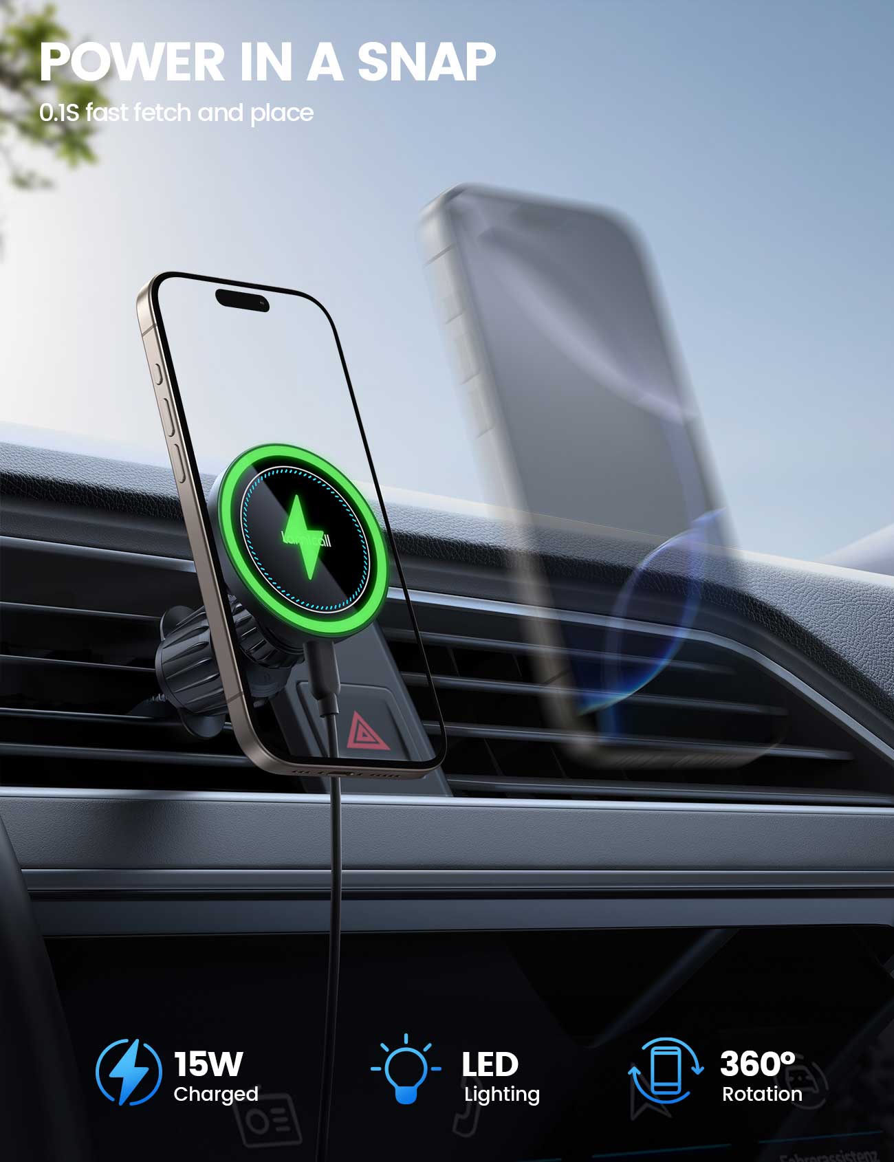 Lamicall STCV09 Μαγνητική Βάση Αυτοκινήτου (Magsafe) με Ασύρματη φόρτιση