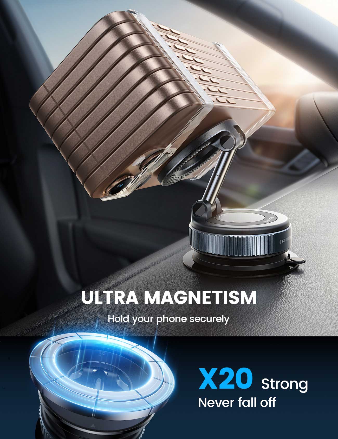 Lamicall STCD10 Magnetic Car Phone Mount with Rotating Strong Suction Cup