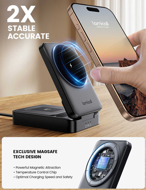 Lamicall T10 Foldable 3 in 1 Wireless Charging Station for Apple MagSafe