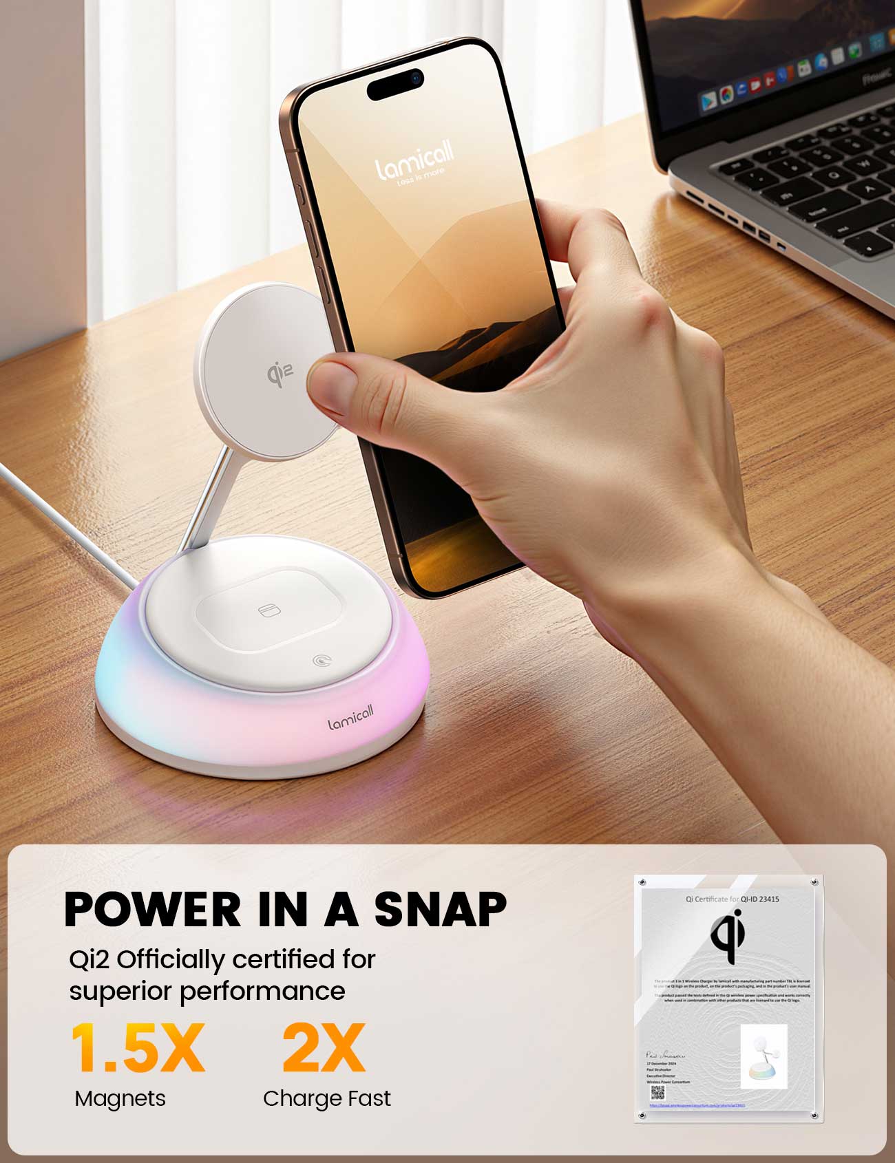 Lamicall T8L Desktop Wireless Charger Qi2 3-in-1
