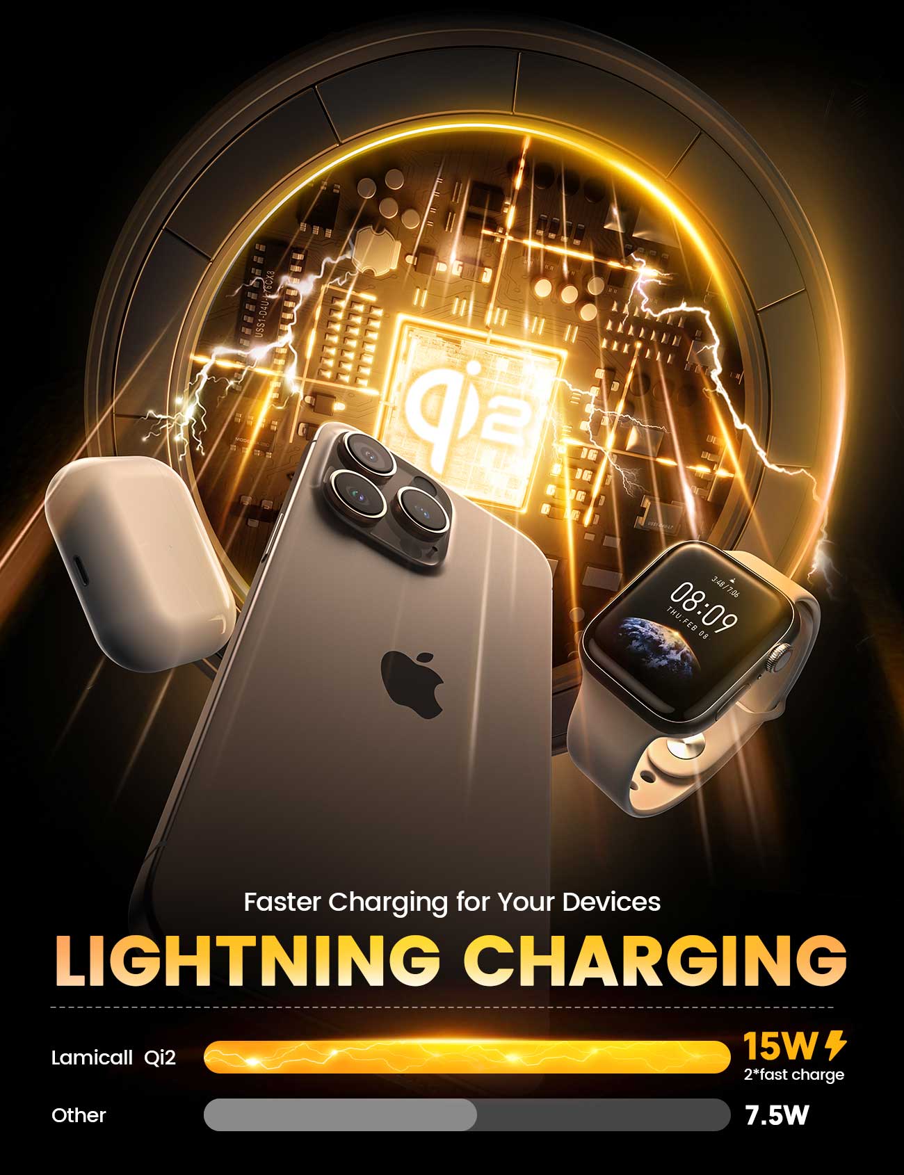 Lamicall T8L Desktop Wireless Charger Qi2 3-in-1