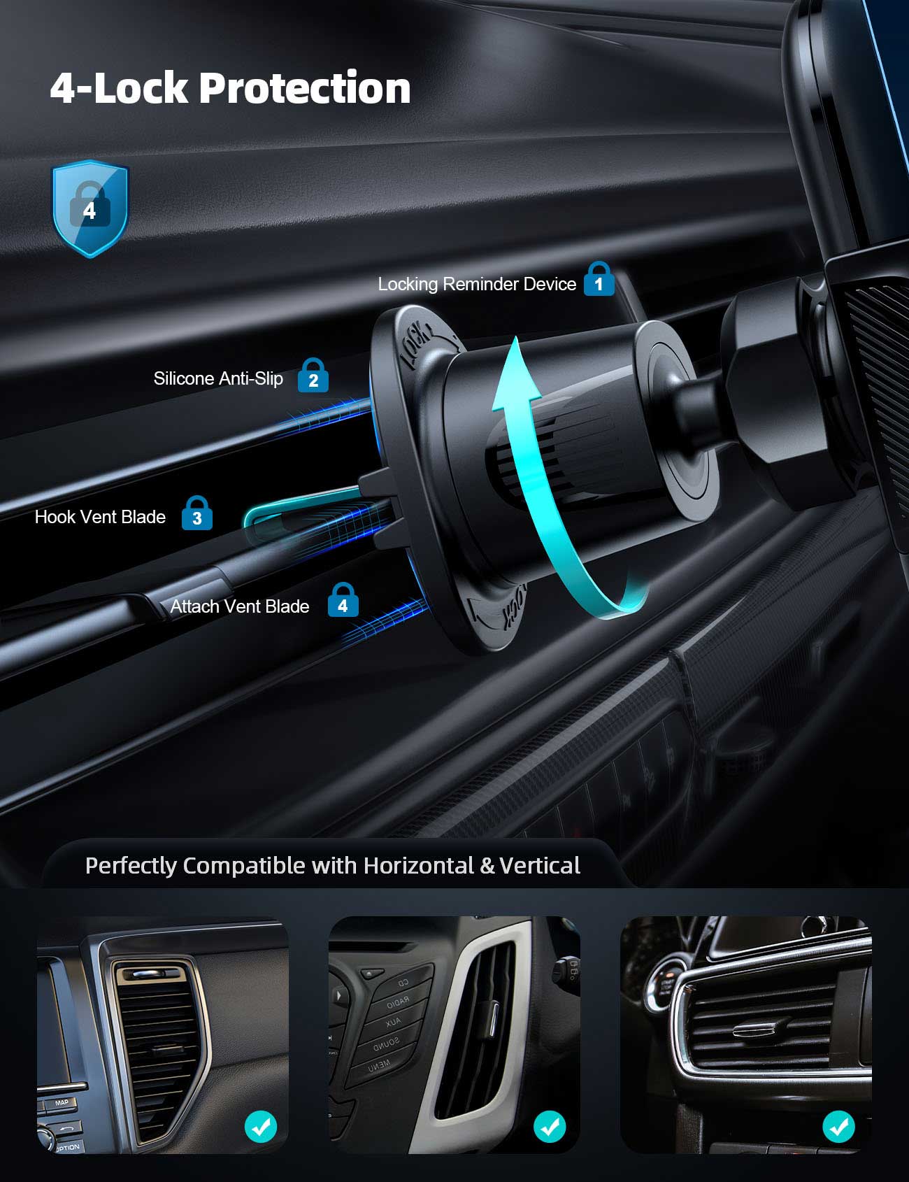 Lamicall STCV01 Βάση Κινητού για Αυτοκίνητο κατάλληλη για ογκώδεις θήκες