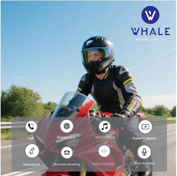 Whale 1 Pro Bluetooth για Κράνος Μηχανής Full Face με Soft Microphone