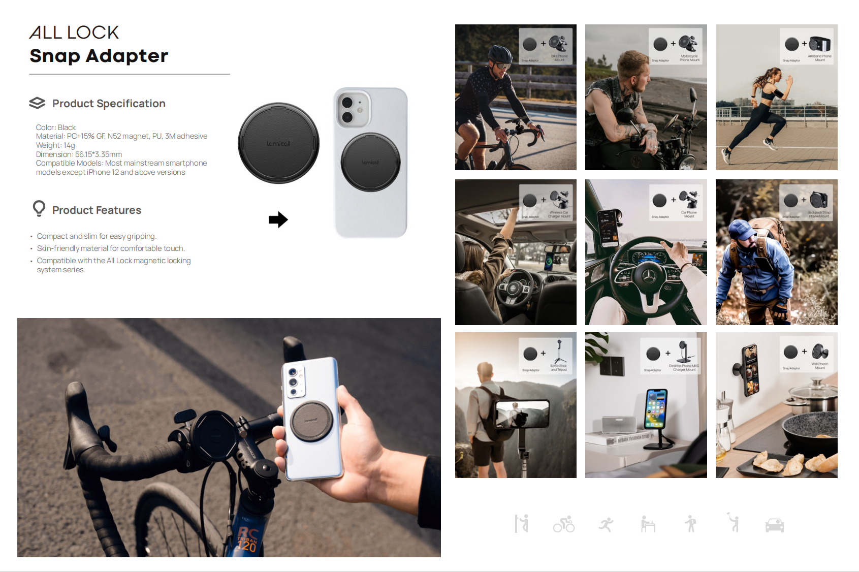 Lamicall All Lock AL10 Universal Phone Adapter (Snap Adaptor)