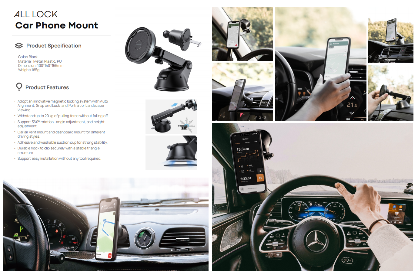 Lamicall All Lock AL04 3-1  All Lock 3-1 All Lock Magnetic Car Holder with Wireless charger  