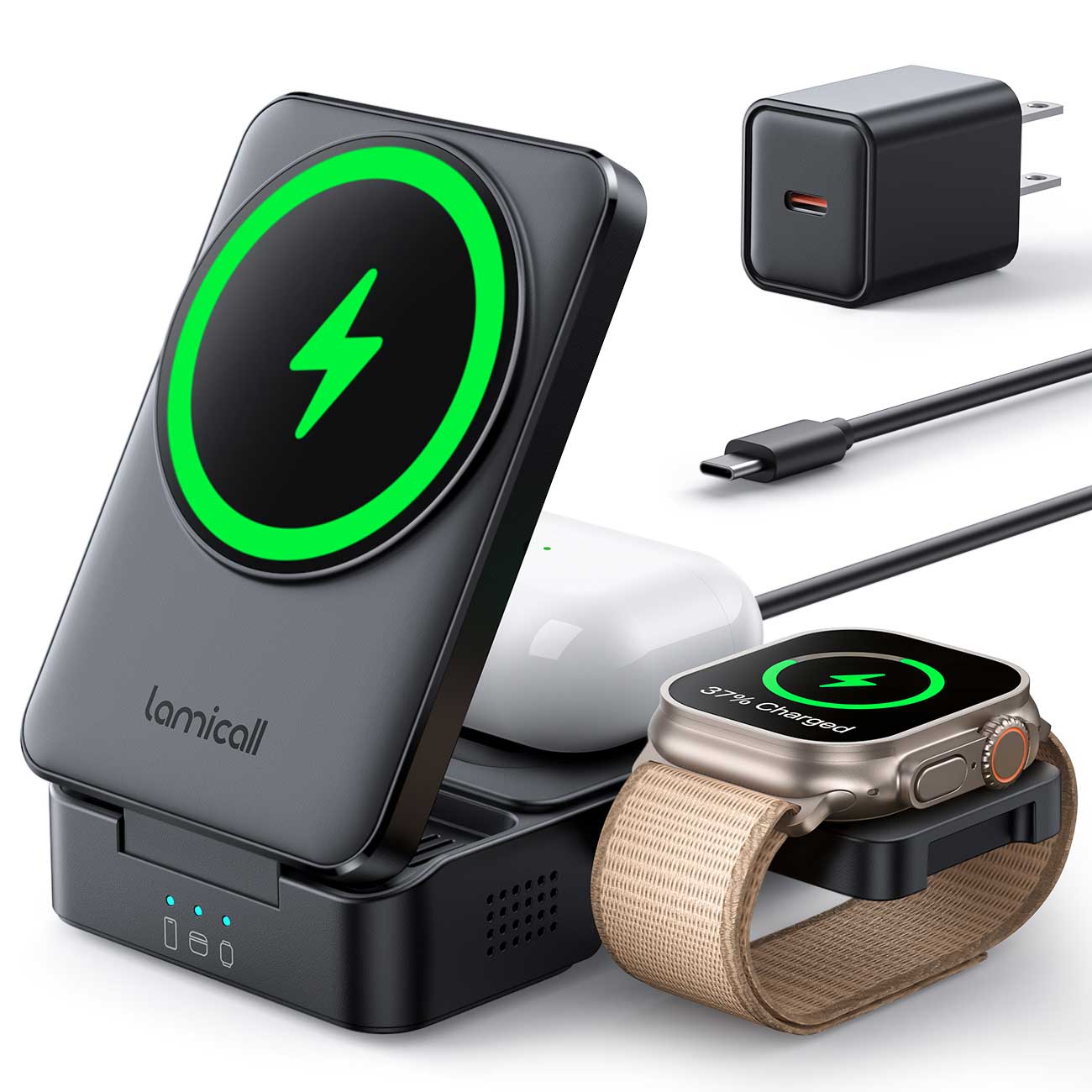 Lamicall T10 Foldable 3 in 1 Wireless Charging Station for Apple MagSafe